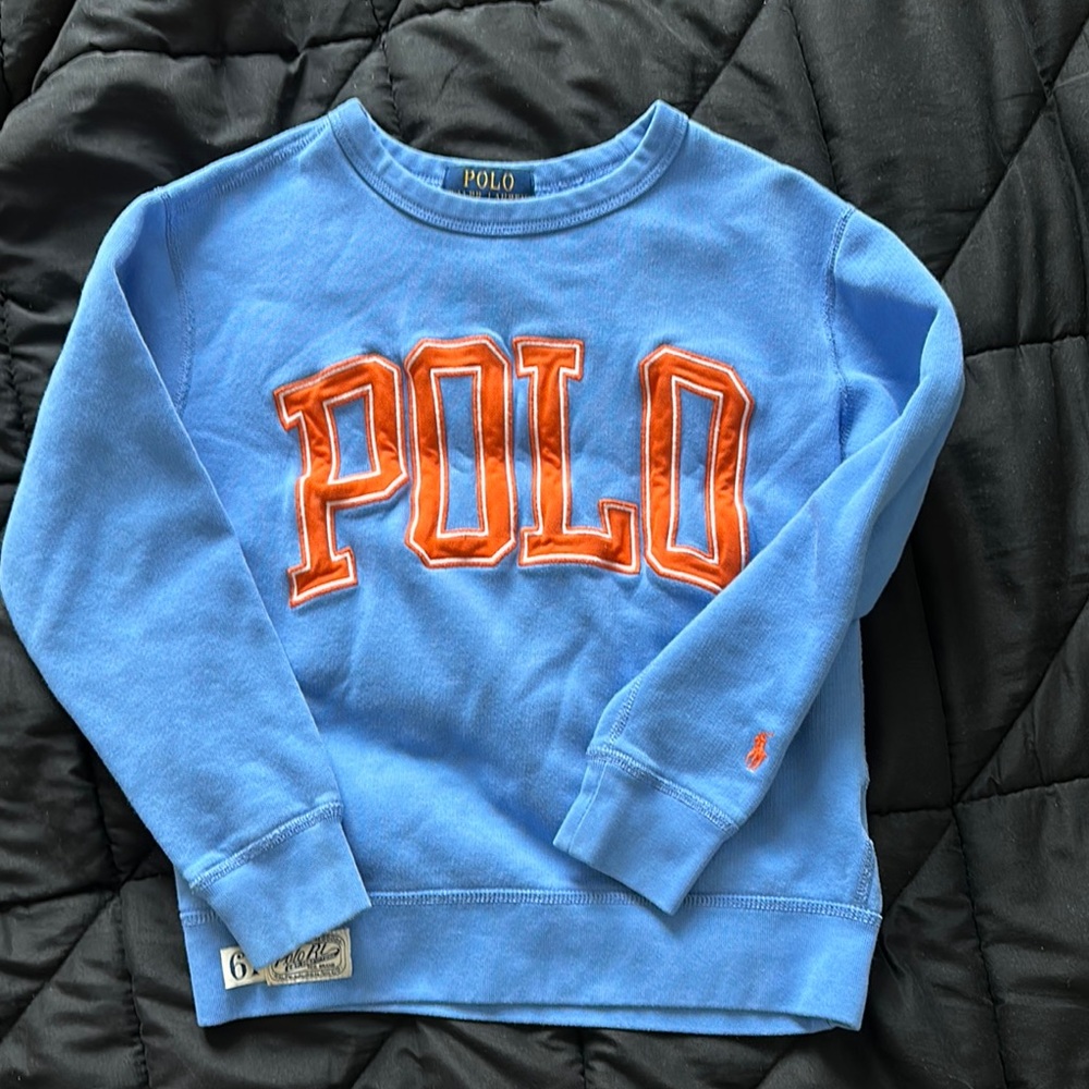Polo Ralph Lauren Blue Sweatshirt with Orange Lettering in very good condition!